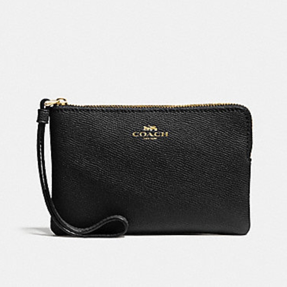 COACH Small Corner Zip Wristlet In Black